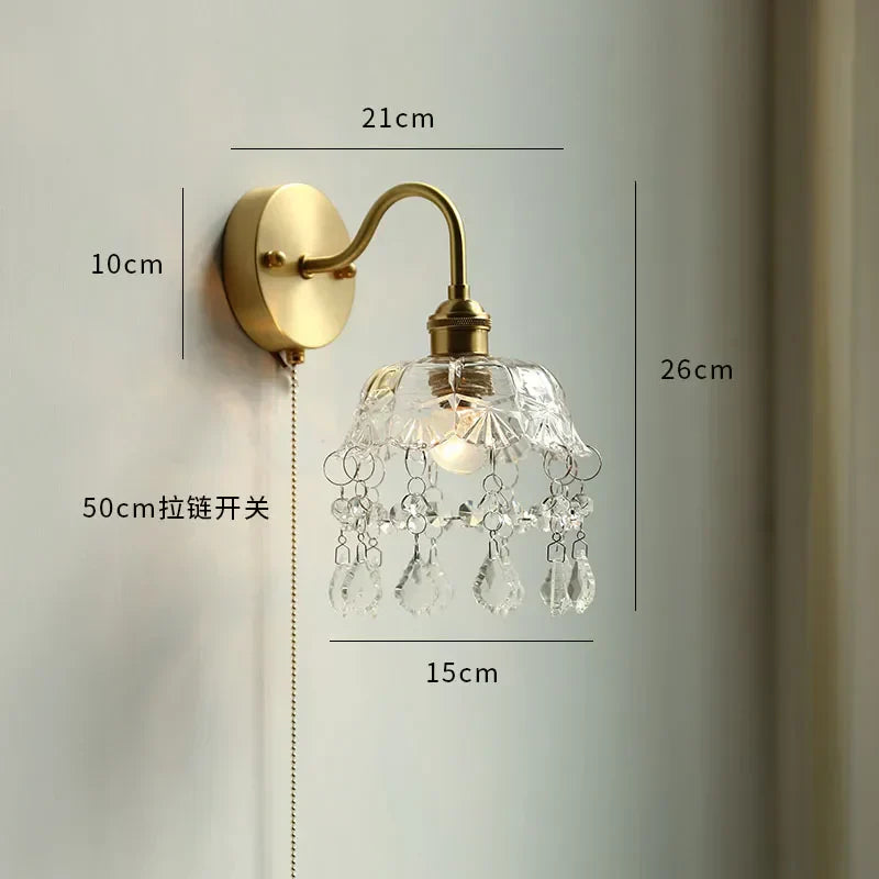 DecorBites™ Glass LED Bathroom Mirror Light Pull Chain Copper Wall Sconce