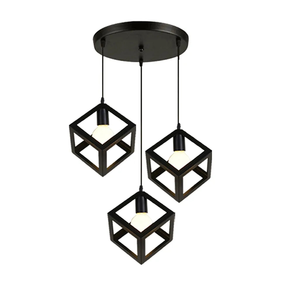 DecorBites™ Geometric Cube Pendant Lights Trio Metal Shades Square Ceiling Lamps