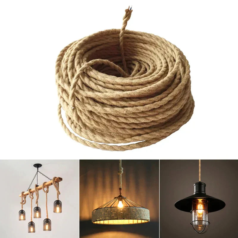 DecorBites™ 2Core Copper Hemp Rope Woven Textile Wire Cable - Vintage Industrial Pendant Light Cord