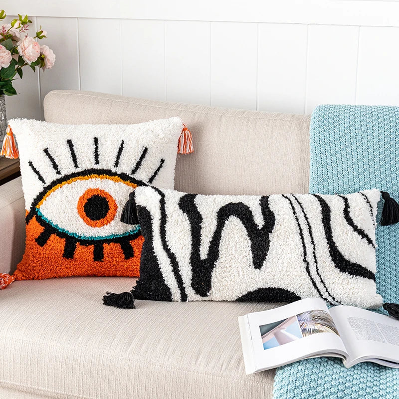 DecorBites™ Black Abstract Eye Pillow Cover for Home Decoration, 30x50cm/45x45cm