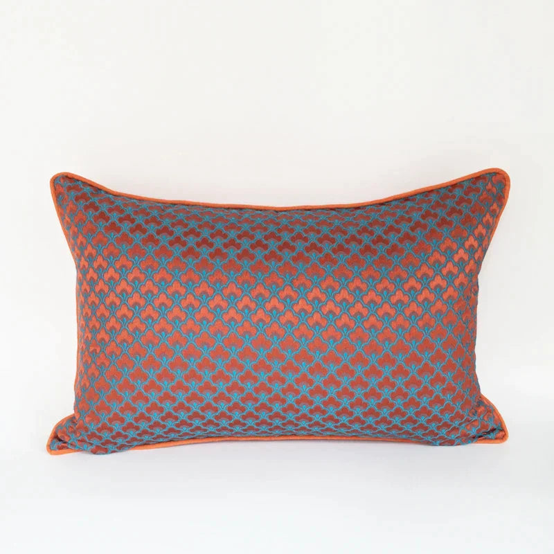 DecorBites™ Geometric Blue & Red Jacquard Waist Pillow Case for Modern Luxury Décor