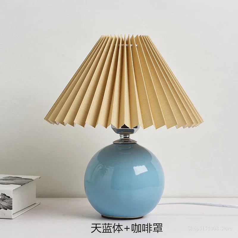 Lampes de table japonaises DecorBites™ en céramique Abat-jour plissé pour salon Éclairage chaleureux pour chambre