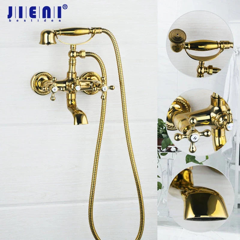 خلاط صنبور دش DecorBites™ الذهبي بمقبضين مزدوجين لحوض الحمام وحوض الاستحمام