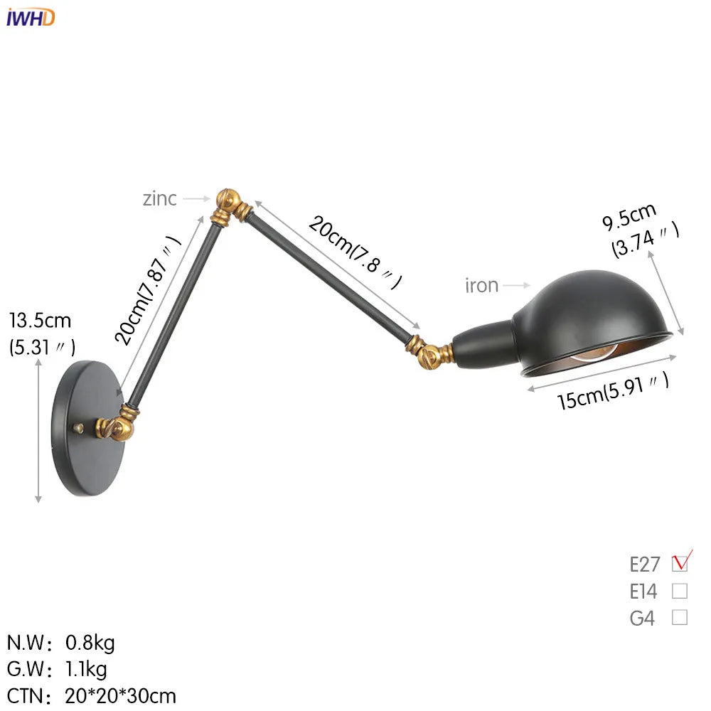 DecorBites™ Loft Antique Edison 3-Head Black Wall Sconce Swing Arm Light