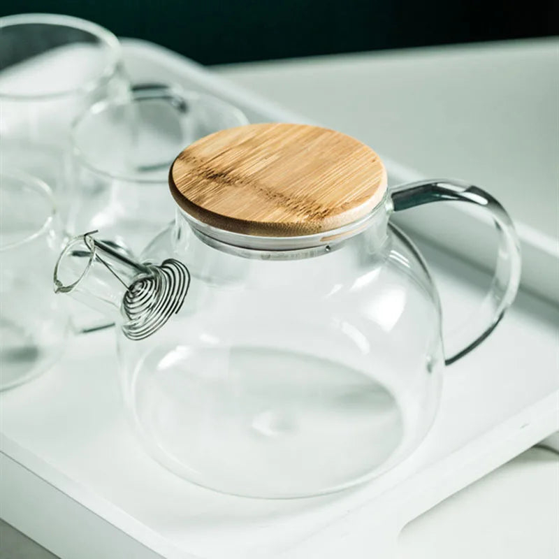 DecorBites™ 1.8L Transparent Borosilicate Glass Teapot | Heat-Resistant Flower Tea Set