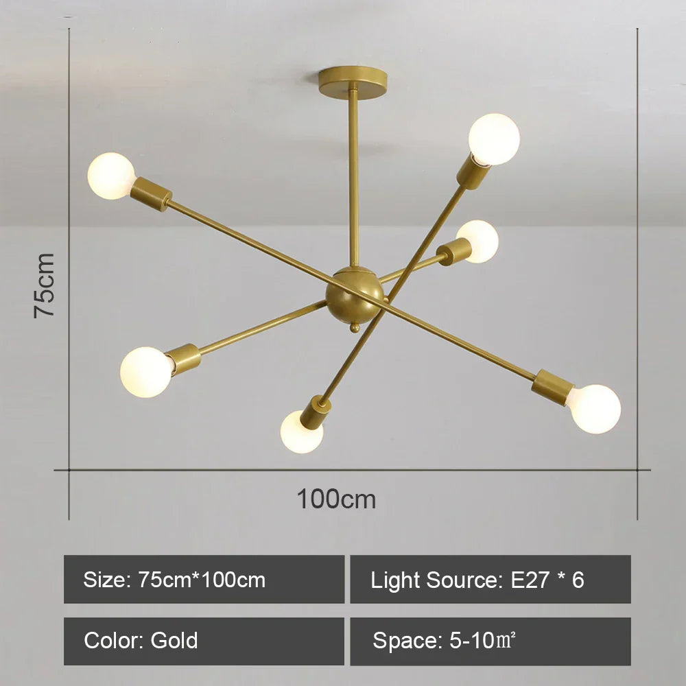 ثريا السقف LED من DecorBites™: تصميم سبوتنيك عصري وصناعي لغرفة المعيشة وغرفة النوم