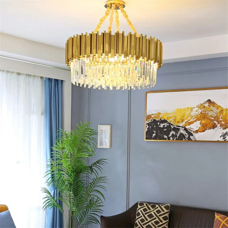 ثريا كريستال K9 ذهبية من الفولاذ المقاوم للصدأ من DecorBites™ لإضاءة غرفة الطعام الأنيقة