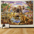 DecorBites™ Lion Tapestry African Grassland Animals Cartoon Wall Hanging Blanket
