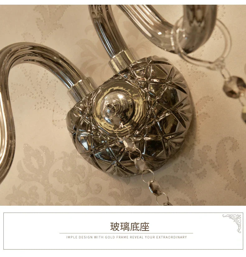 DecorBites™ Crystal Wall Lamp: Smoke Grey Shade, European Style, Double Heads
