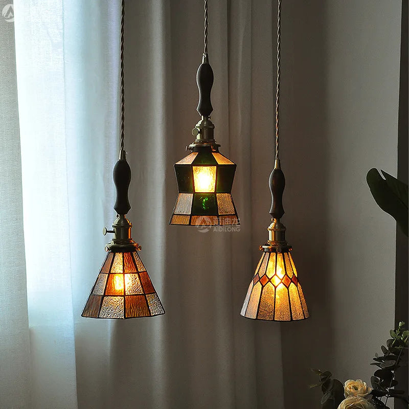 DecorBites™ مصباح معلق نحاسي زجاجي مع مفتاح خشبي: مصباح LED إسكندنافي حديث معلق