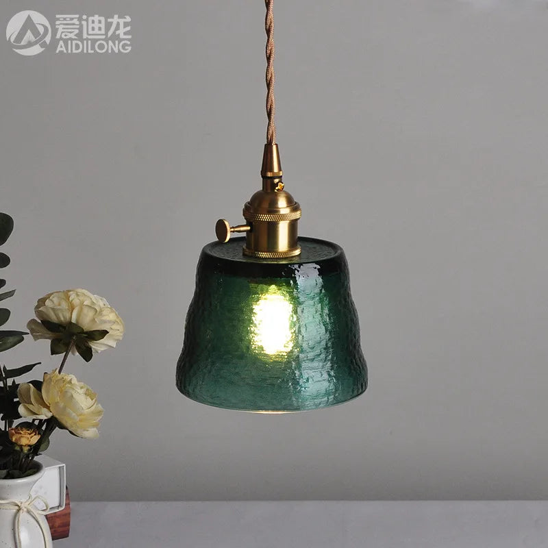مصباح قلادة LED زجاجي أخضر من DecorBites™ - مصباح معلق نحاسي بتصميم نورديك ياباني