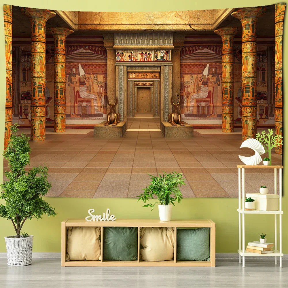 DecorBites™ نسيج معلق جداري بتصميم المباني المصرية للديكور البوهيمي لغرفة النوم