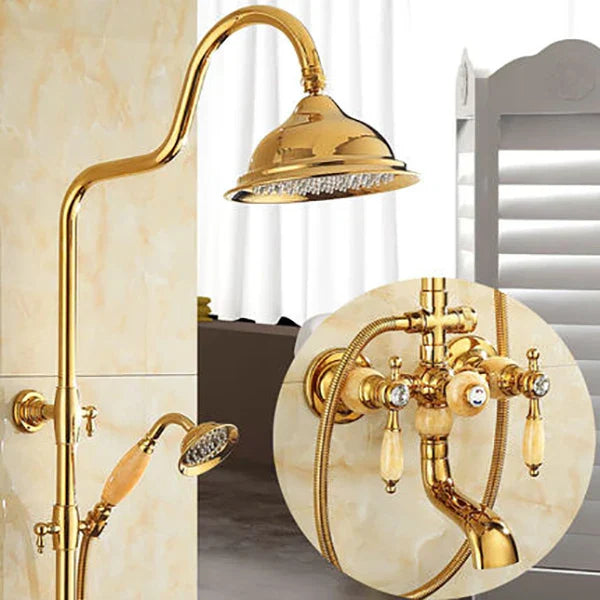 طقم دش حمام DecorBites™ نحاسي ذهبي جاد، صنبور دش مطري يدوي يثبت على الحائط