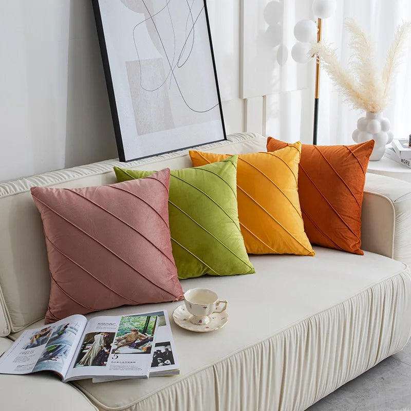 DecorBites™ Hand Pleat Embroidered Cushions 30x50/45x45cm Beige Pink Nordic Style Pillowcase