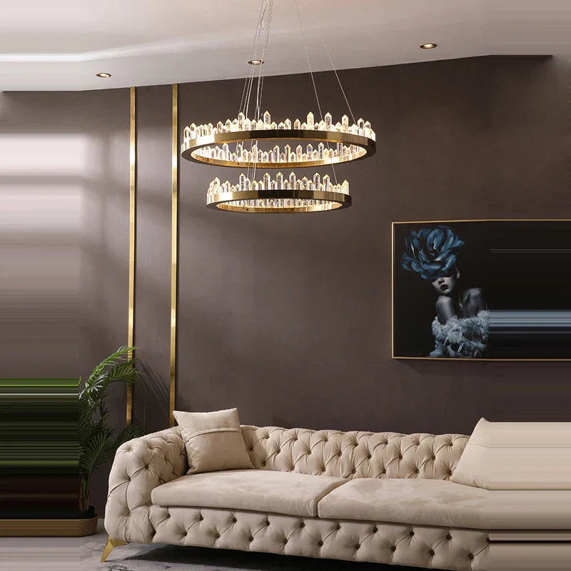 ثريا DecorBites™ الذهبية الكريستالية بإضاءة LED لغرفة الطعام العصرية