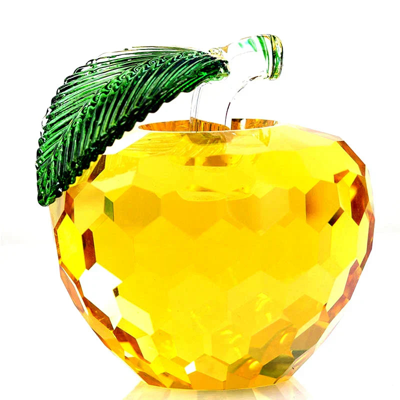 DecorBites™ ثقالة ورق زجاجية على شكل تفاحة صفراء ثلاثية الأبعاد - تماثيل للزينة لديكور مكتب المكتب