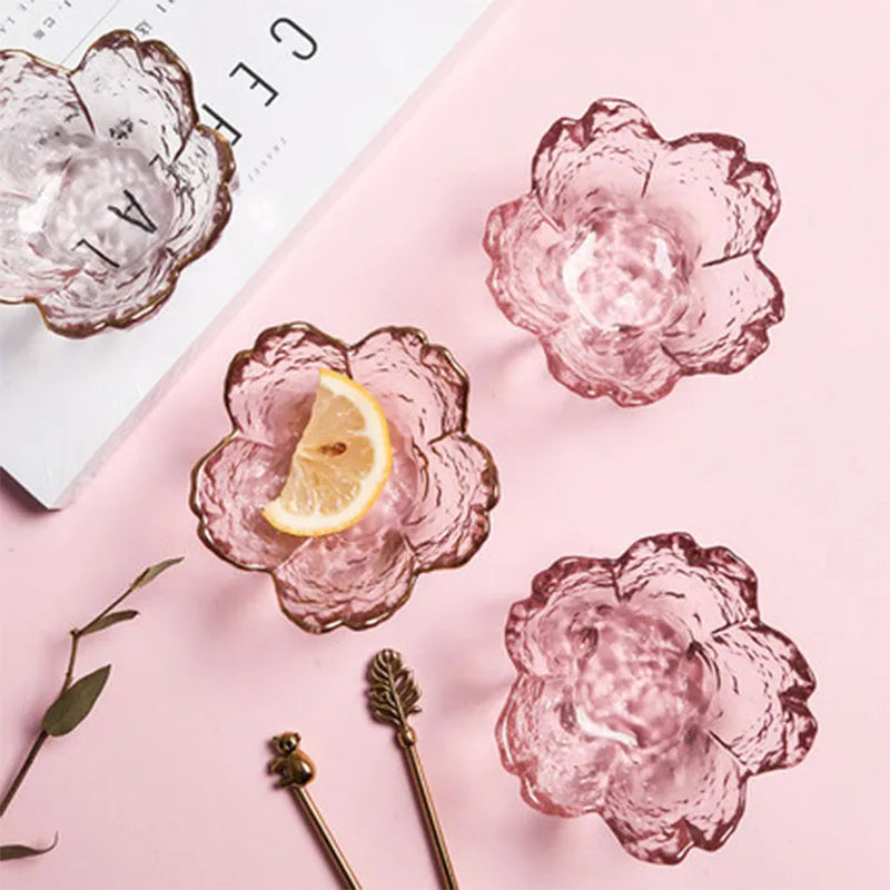أطباق زجاجية يابانية من DecorBites™ بحافة ذهبية - طقم من 3 قطع | أوعية صغيرة للبهارات والحلويات
