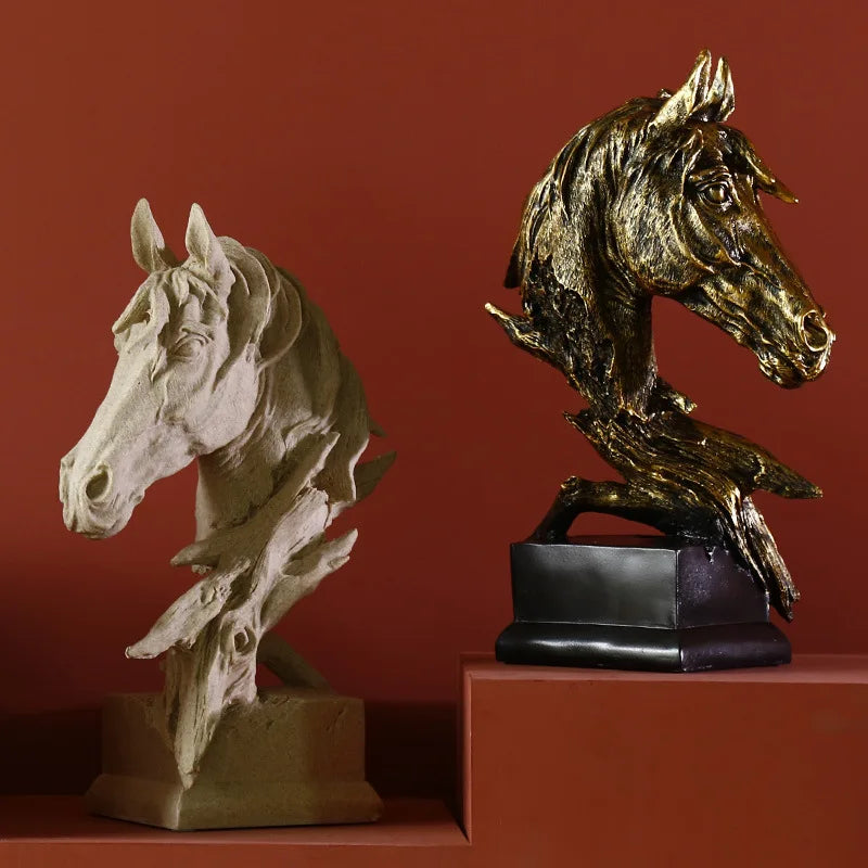 DecorBites™ Country Resin Horsehead Figurine: Creative Animal Statue for Modern Home & Office Decor