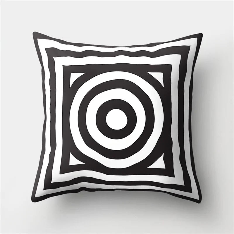 DecorBites™ Geometric Star Print Pillow Cover for Home Decor - Black & White Square Texture
