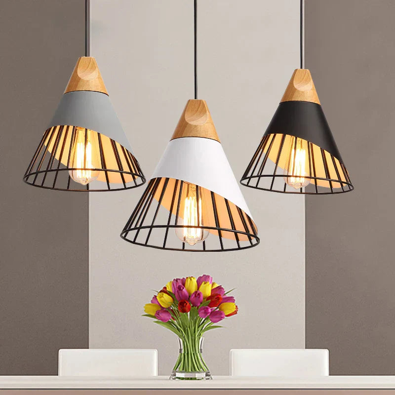 مصباح معلق خشبي صناعي لوفت من DecorBites™، مصباح إسكندنافي حديدي معلق للمطبخ وغرفة النوم وغرفة الطعام