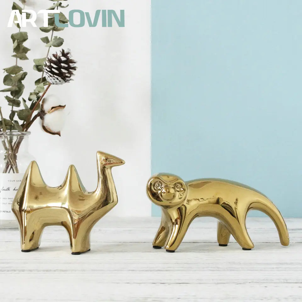 تماثيل الجمال الذهبية الخزفية من DecorBites™، حُليّ على شكل طيور، إكسسوارات ديكور المنزل