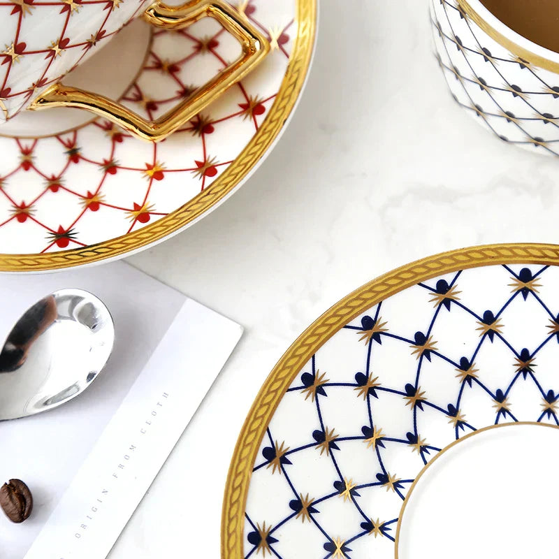 DecorBites™ 3-Piece Bone China Coffee Set 200ml Nordic Gold Porcelain Tea Cup