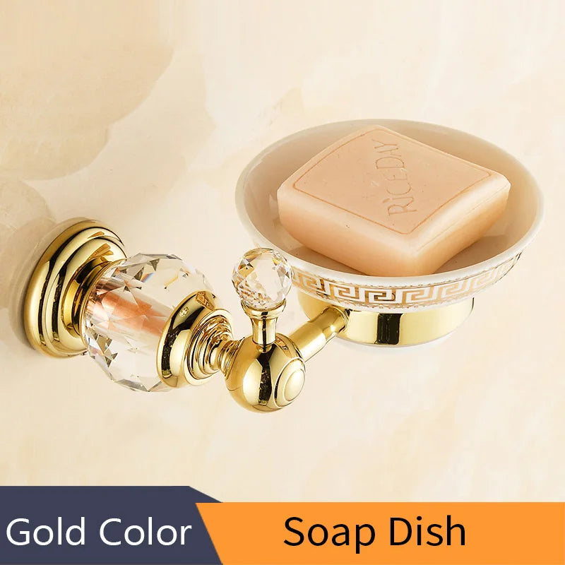 DecorBites™ Crystal Brass Gold Bathroom Accessories Set