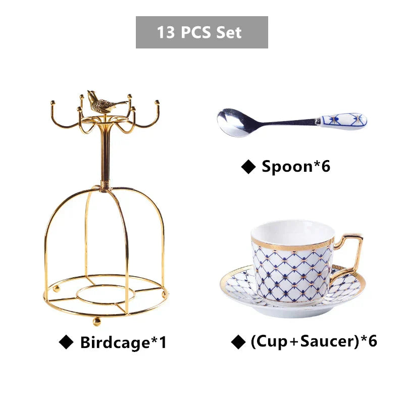 DecorBites™ Gold Porcelain Coffee & Tea Set, Elegant Bone China Luxury Ceramics