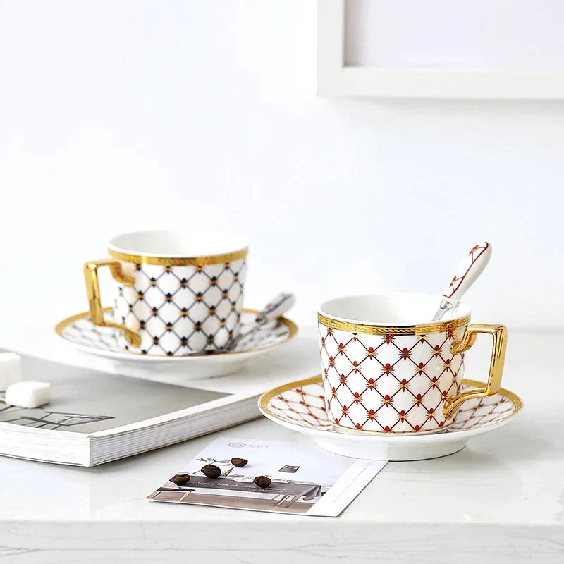 DecorBites™ 3-Piece Bone China Coffee Set 200ml Nordic Gold Porcelain Tea Cup