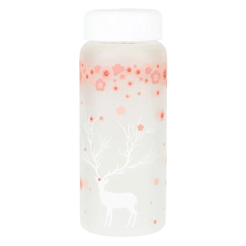DecorBites™ 430ml Swallow Frost Glass Water Bottle with Sleeve, Elk Design