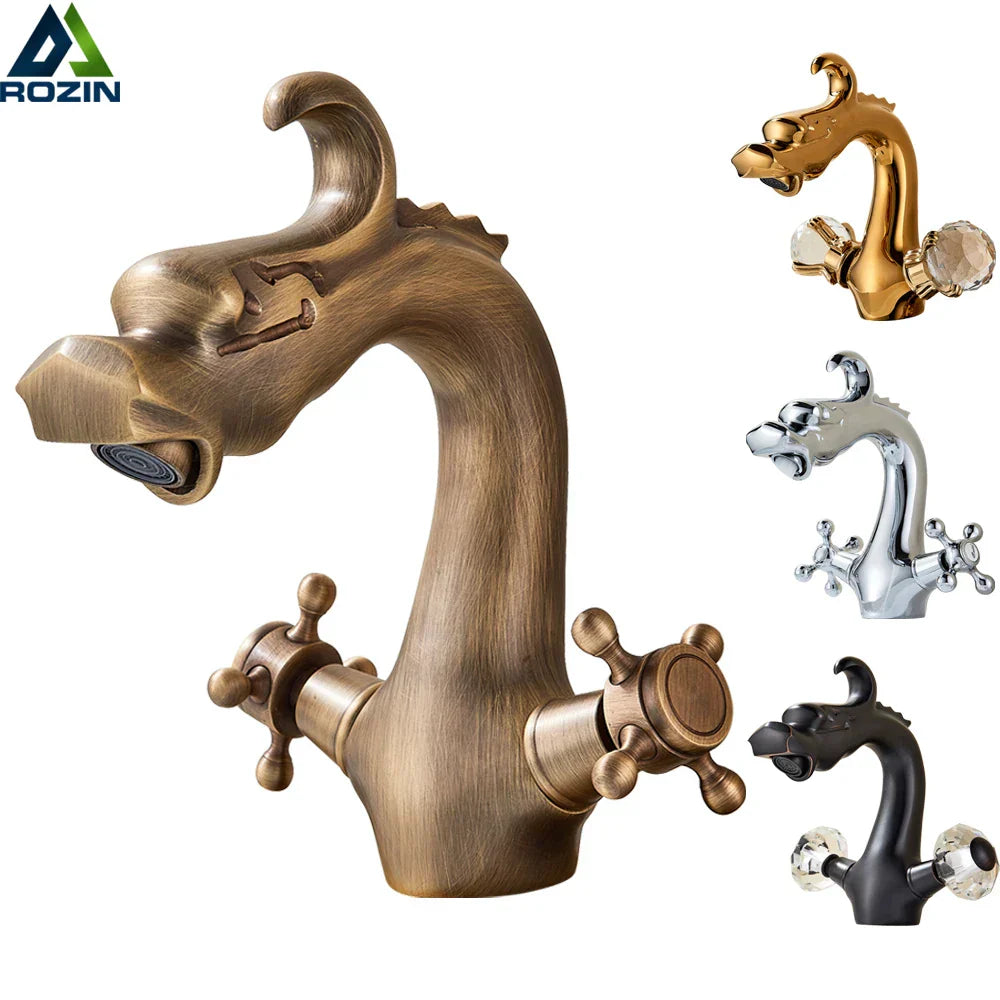 DecorBites™ Dragon Handle Basin Faucet - Antique Bronze Vessel Sink Mixer Tap