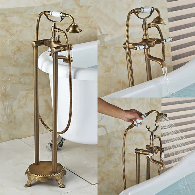 DecorBites™ Gold Tub Sink Faucet with Handshower - Freestanding Bath Mixer Tap