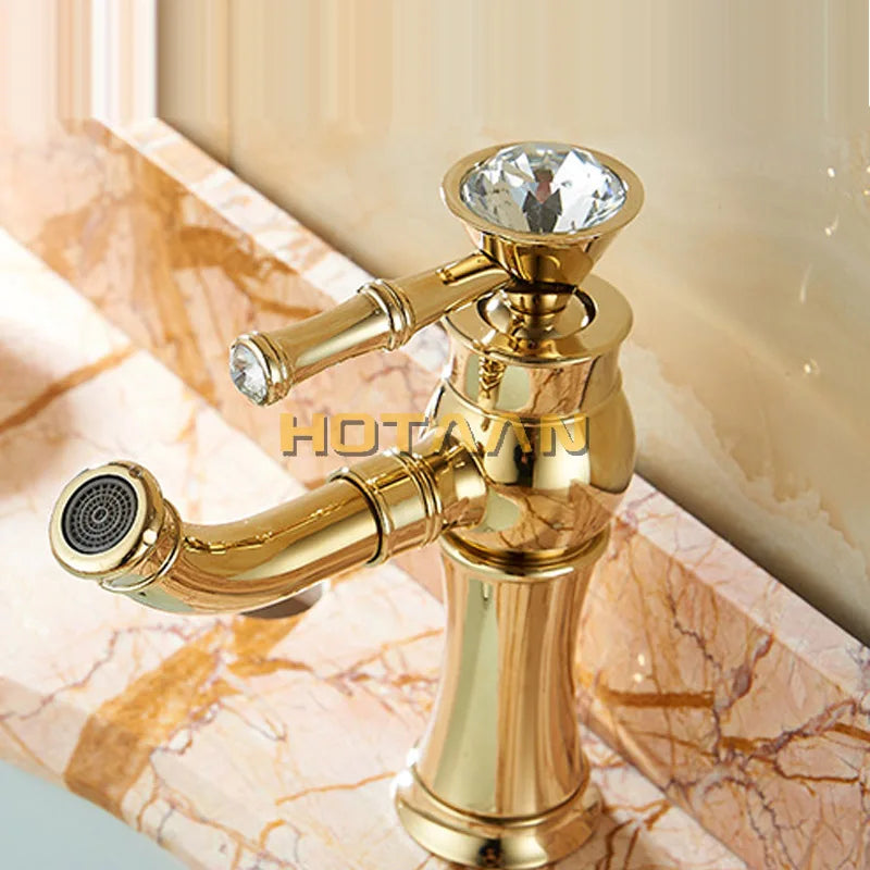 خلاط حوض الحمام النحاسي بلمسة ذهبية من DecorBites™ مع صنبور سيراميك
