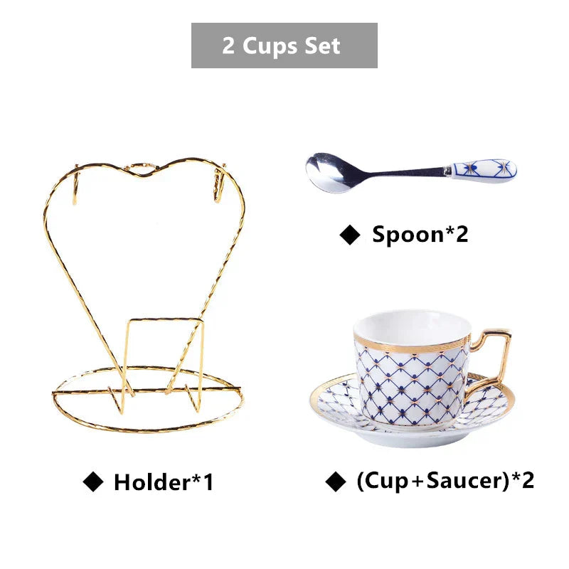 DecorBites™ 3-Piece Bone China Coffee Set 200ml Nordic Gold Porcelain Tea Cup