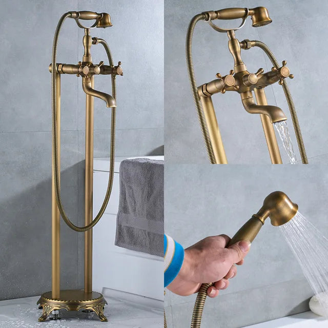 DecorBites™ Gold Tub Sink Faucet with Handshower - Freestanding Bath Mixer Tap