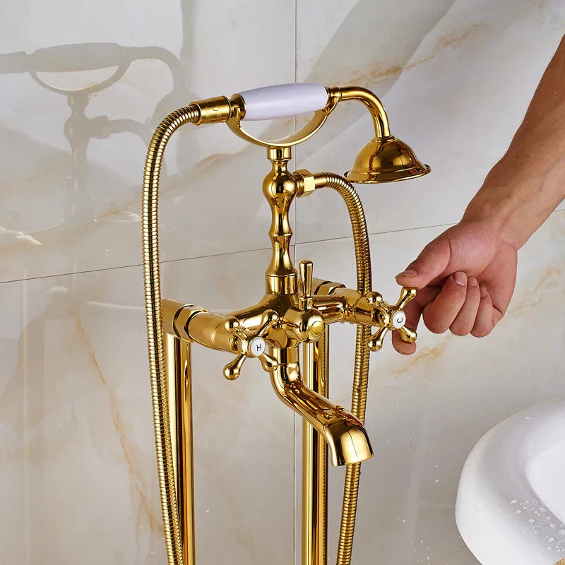 DecorBites™ Gold Tub Sink Faucet with Handshower - Freestanding Bath Mixer Tap