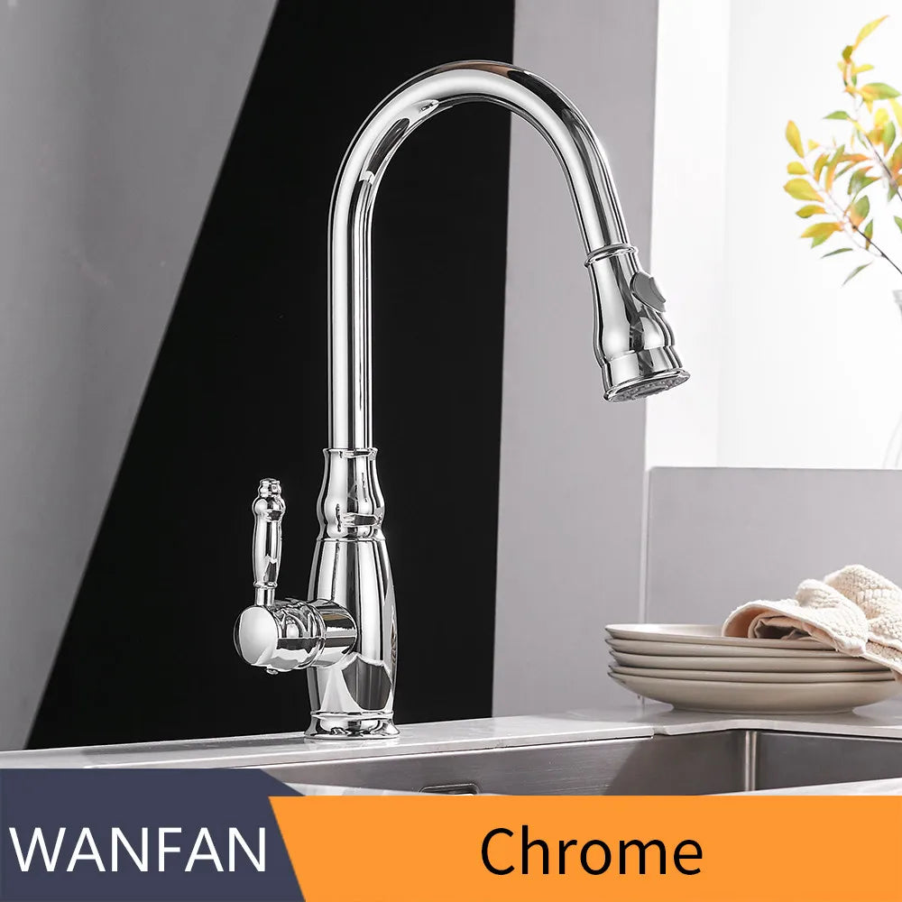 خلاط حوض المطبخ الذهبي DecorBites™ مع رشاش سحب دوار - WF-4118
