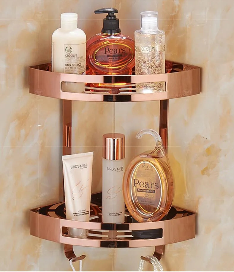 DecorBites™ Gold Stainless Steel Bathroom Corner Shelf - Shower, Shampoo Holder Basket