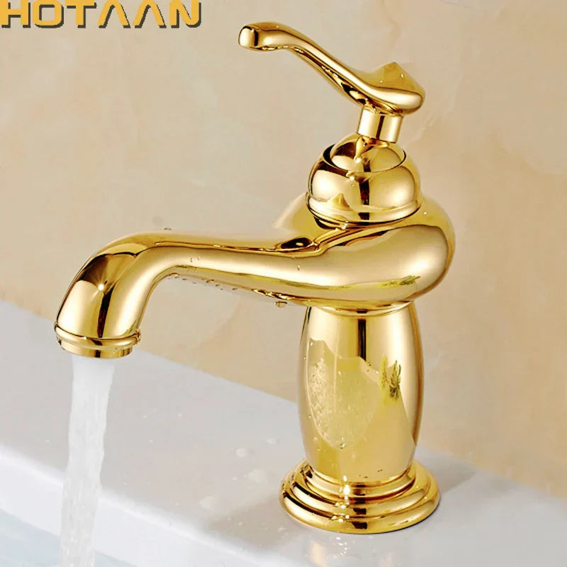 DecorBites™ خلاط حوض حمام نحاسي ذهبي مع صنبور سيراميك