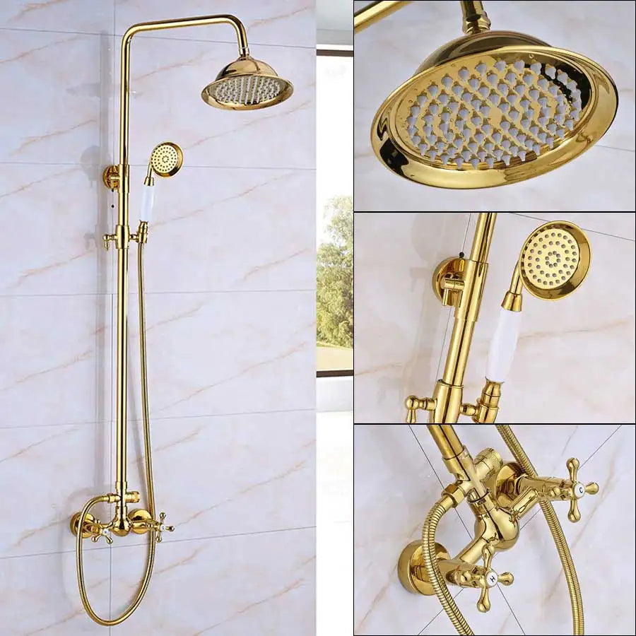 DecorBites™ Golden Shower Mixer Taps with 8" Rainfall Shower Head and Handshower