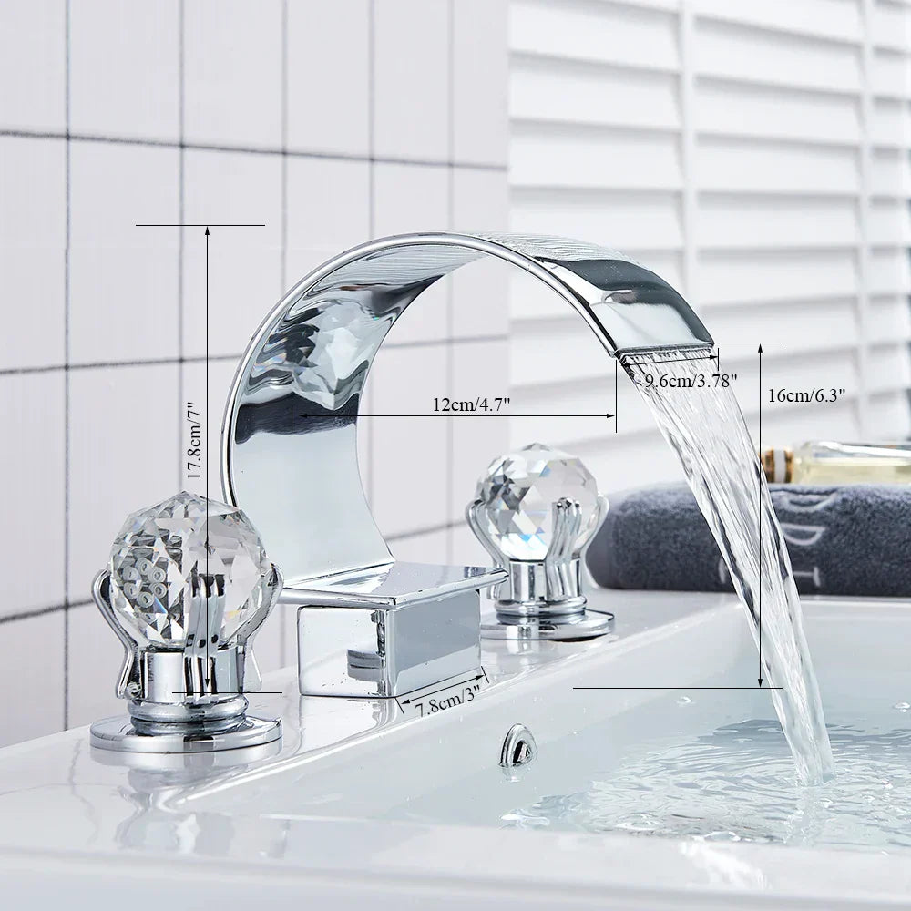 DecorBites™ Crystal Waterfall Basin Faucet with Wide Spout for Bath Sink - Hot and Cold