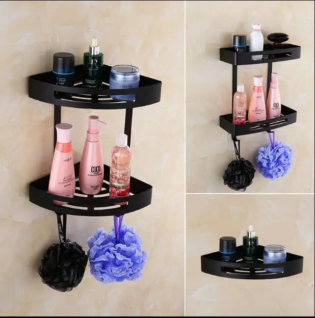 DecorBites™ Gold Stainless Steel Bathroom Corner Shelf – Rose Gold Shower Caddy