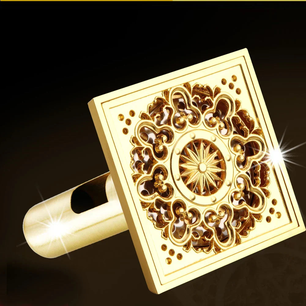DecorBites™ مصفاة تصريف أرضية مربعة ذهبية 4 سم، غطاء صرف دش فاخر للحمام 10 سم * 10 سم