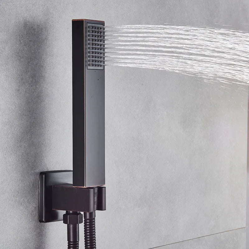 DecorBites™ Black Brass Shower Faucet with 2-Way Mixer, Handshower and Rainfall Head