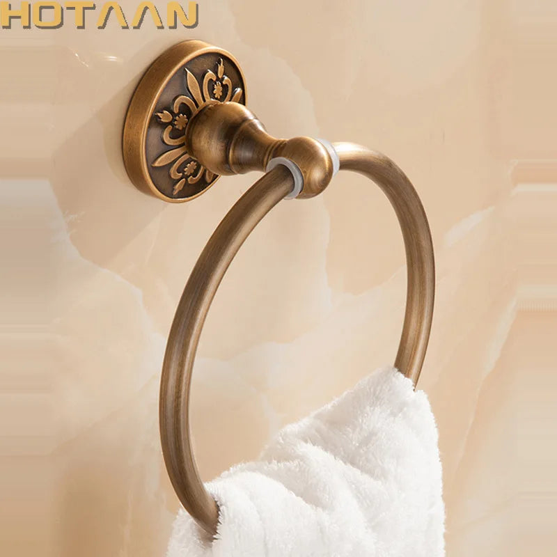 DecorBites™ Antique Brass Wall-Mounted Round Towel Holder - Classic Bathroom Accessories
