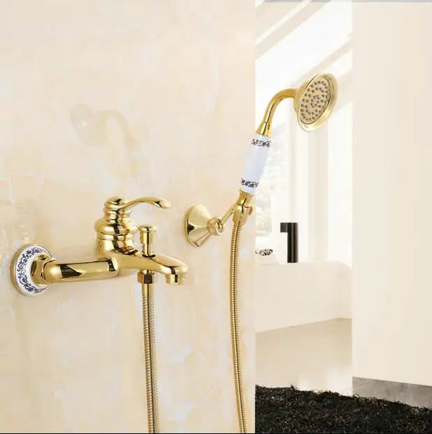 طقم صنبور دش المطر الذهبي DecorBites™ للحمام وحوض الاستحمام