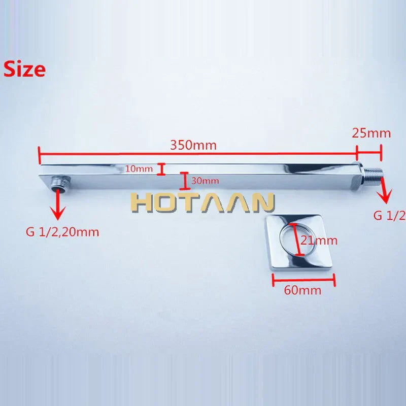 DecorBites™ 20cmx20cm Ultra Thin Rain Shower Head with 42cm Arm