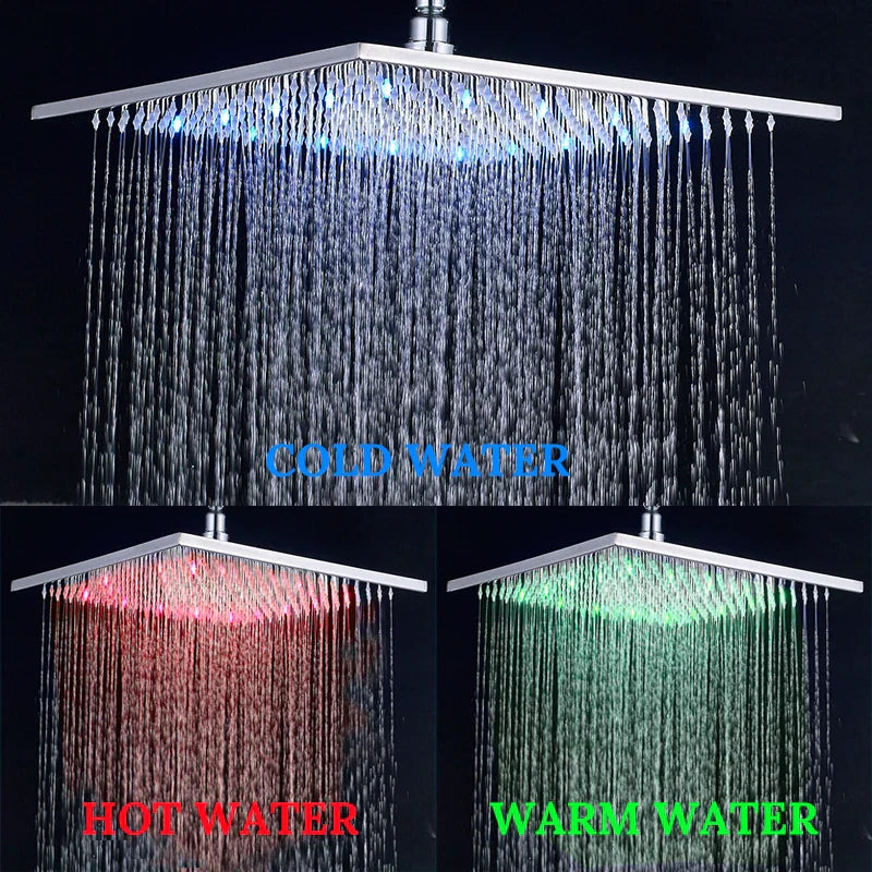 DecorBites™ 16" LED Rainfall Shower Head with Color Changing Lights.