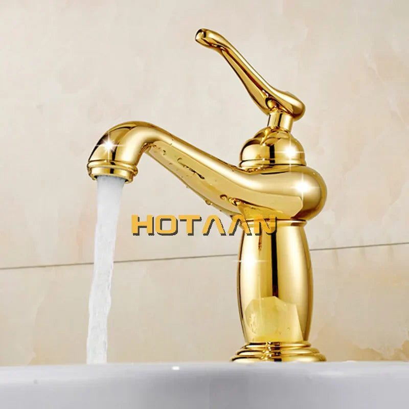 DecorBites™ خلاط حوض حمام نحاسي ذهبي مع صنبور سيراميك