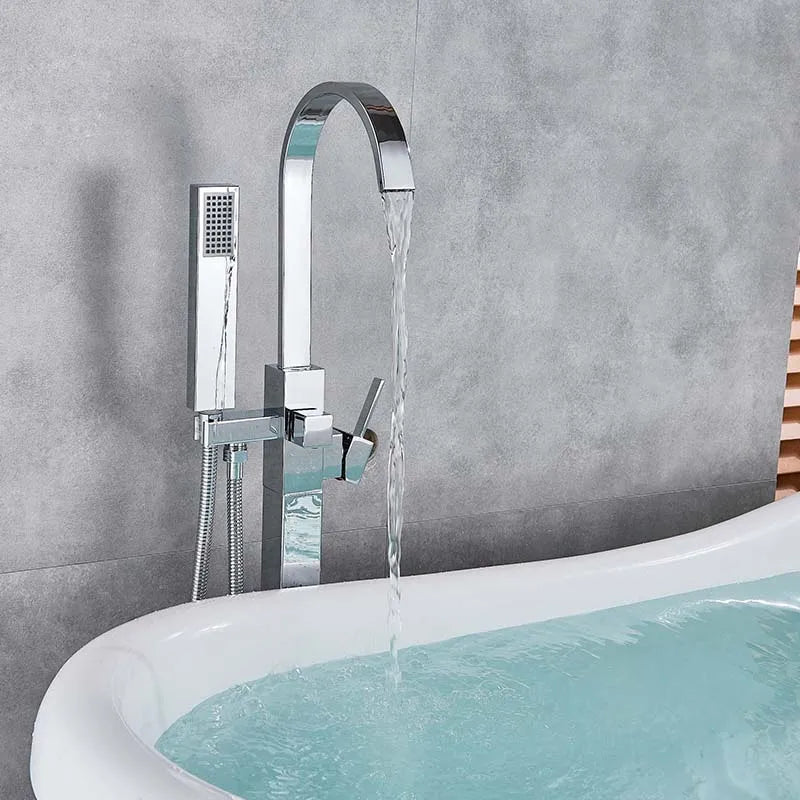 DecorBites™ Freestanding Tub Faucet with Handshower: Brushed Nickel Floor Mounted Mixer Tap
